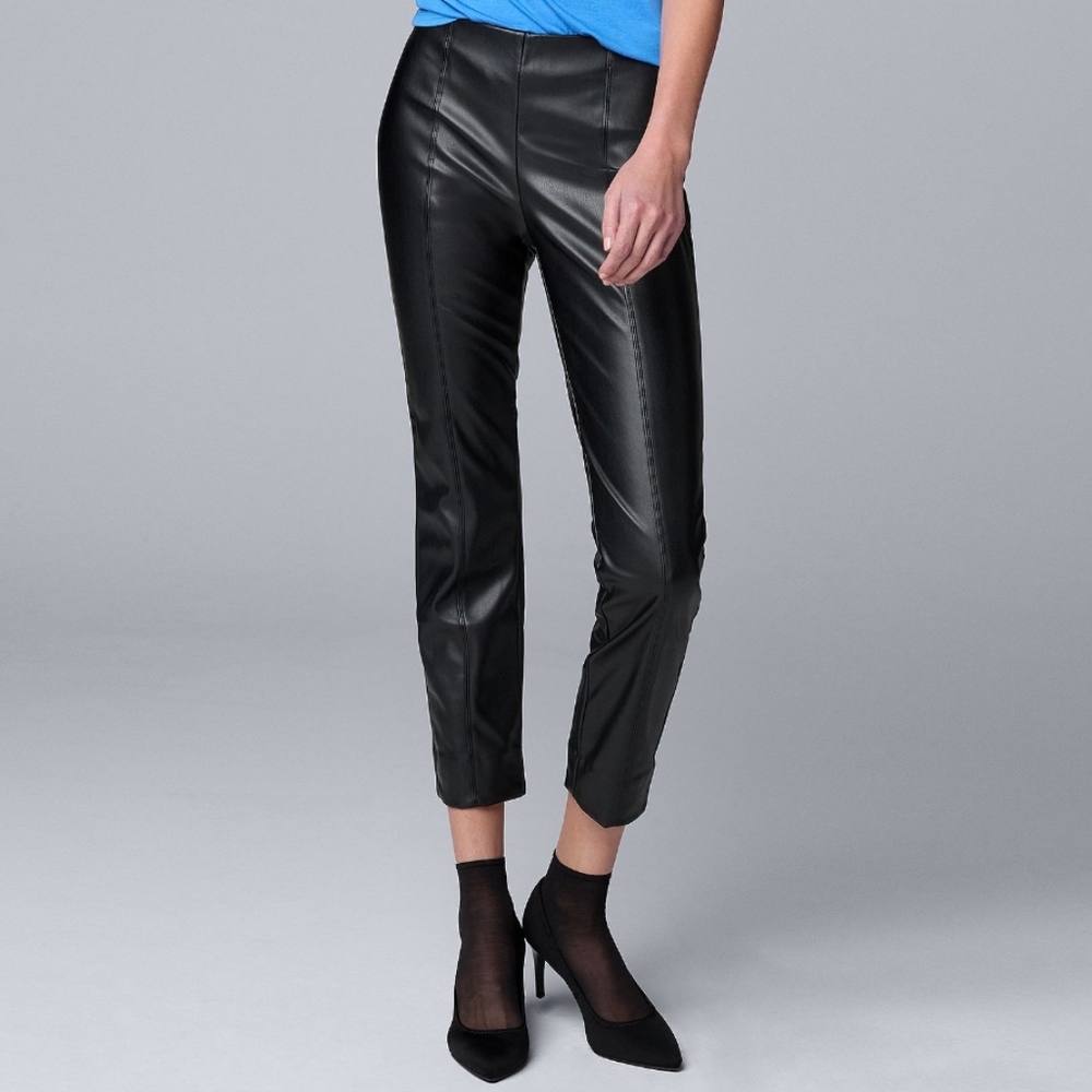 VERA WANG | Black Cropped Leather Pants